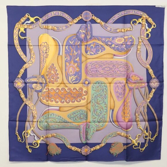 HERMES Pleated Carre 90 Scarf ""Festival"" Silk Blue Auth am8626 - Picture 13 of 15